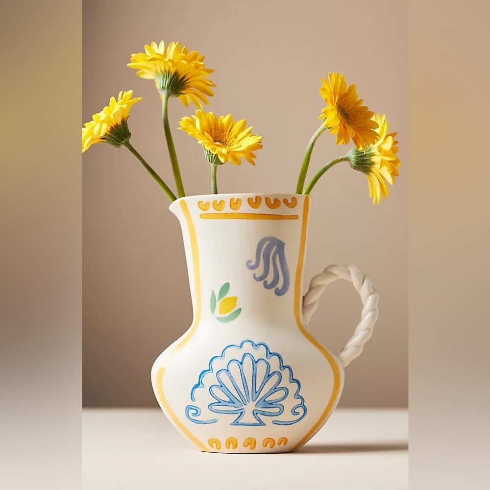 Anthropologie Dimitria Braided Handles Stoneware Vase in Yellow